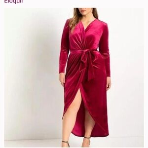 NWT ELOQUII Deep Red Velvet Wrap Dress SIZE 16
